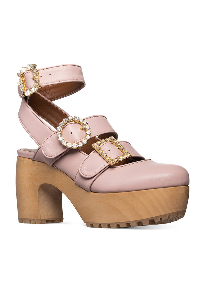 Dusty Pink Leather Ankle Strap Clog