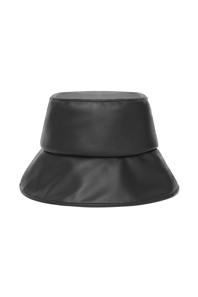 Black Vegan Leather Bucket Hat