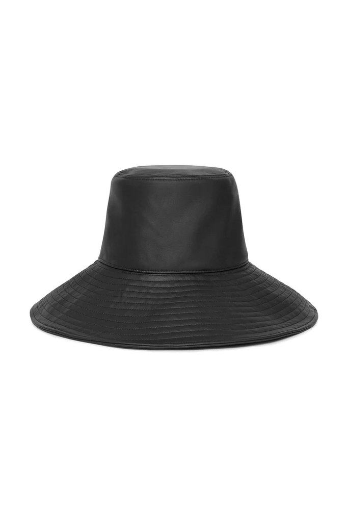 Black Vegan Leather Wide-Brim Hat