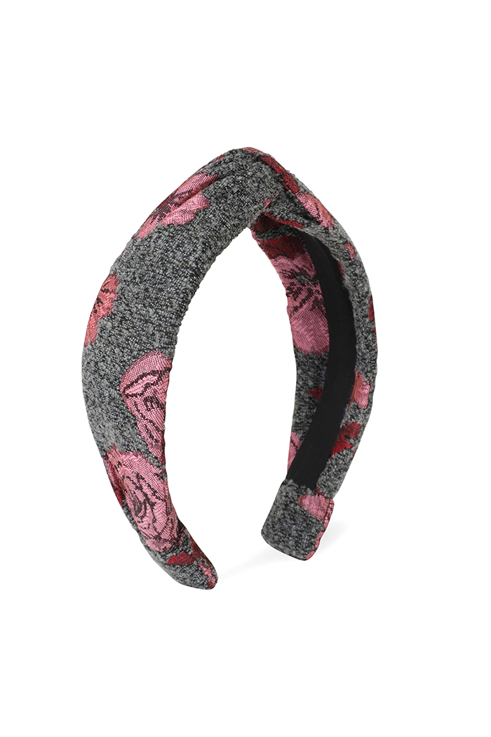 Pink & Grey Rose Jacquard Twist Headband