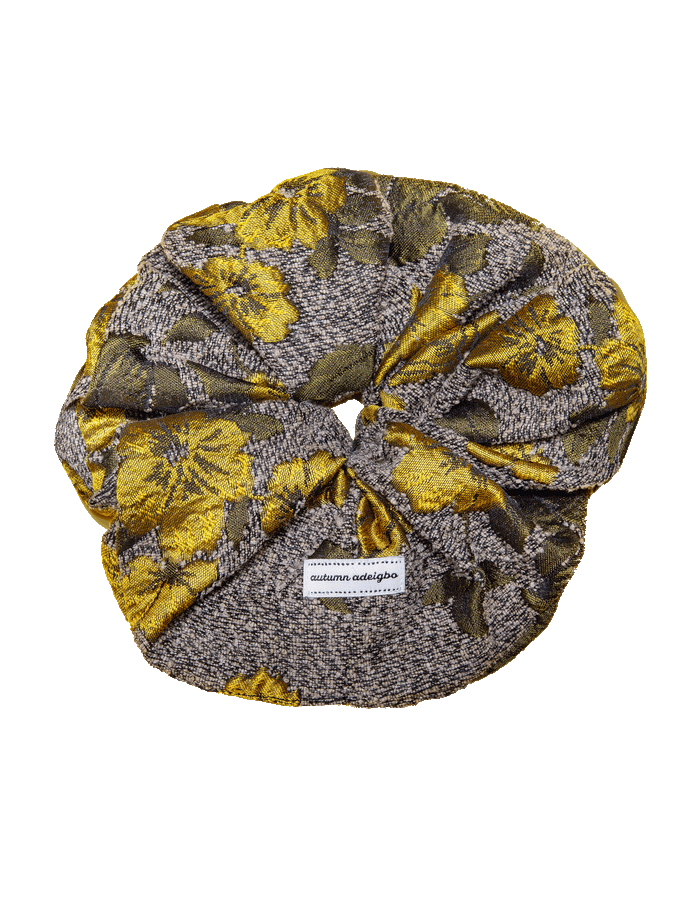 Yellow & Grey Floral Jacquard Scrunchie
