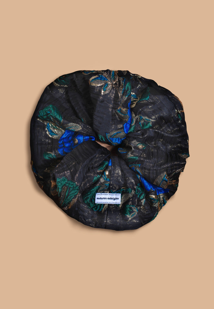 Blue Brocade Scrunchie