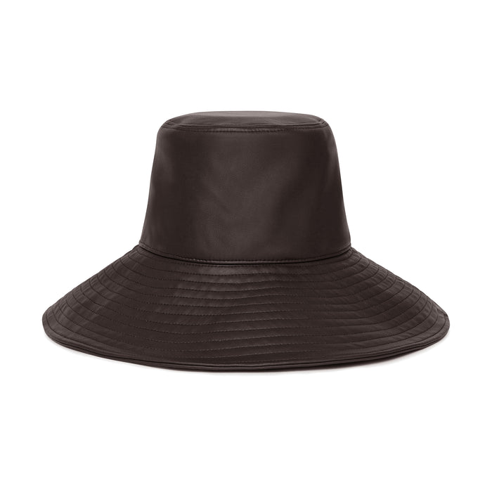 Brown Vegan Leather Wide-Brim Bucket Hat