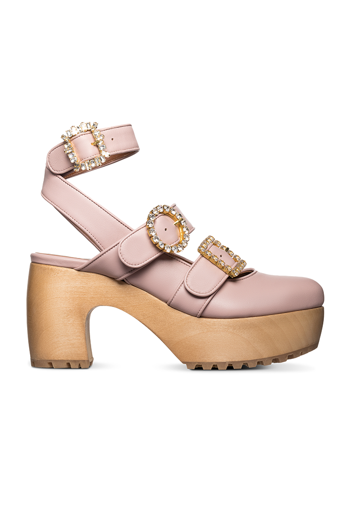 Dusty Pink Leather Ankle Strap Clog