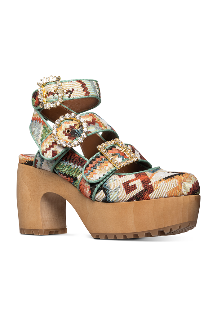 Tribal Fabric Ankle Strap Clog